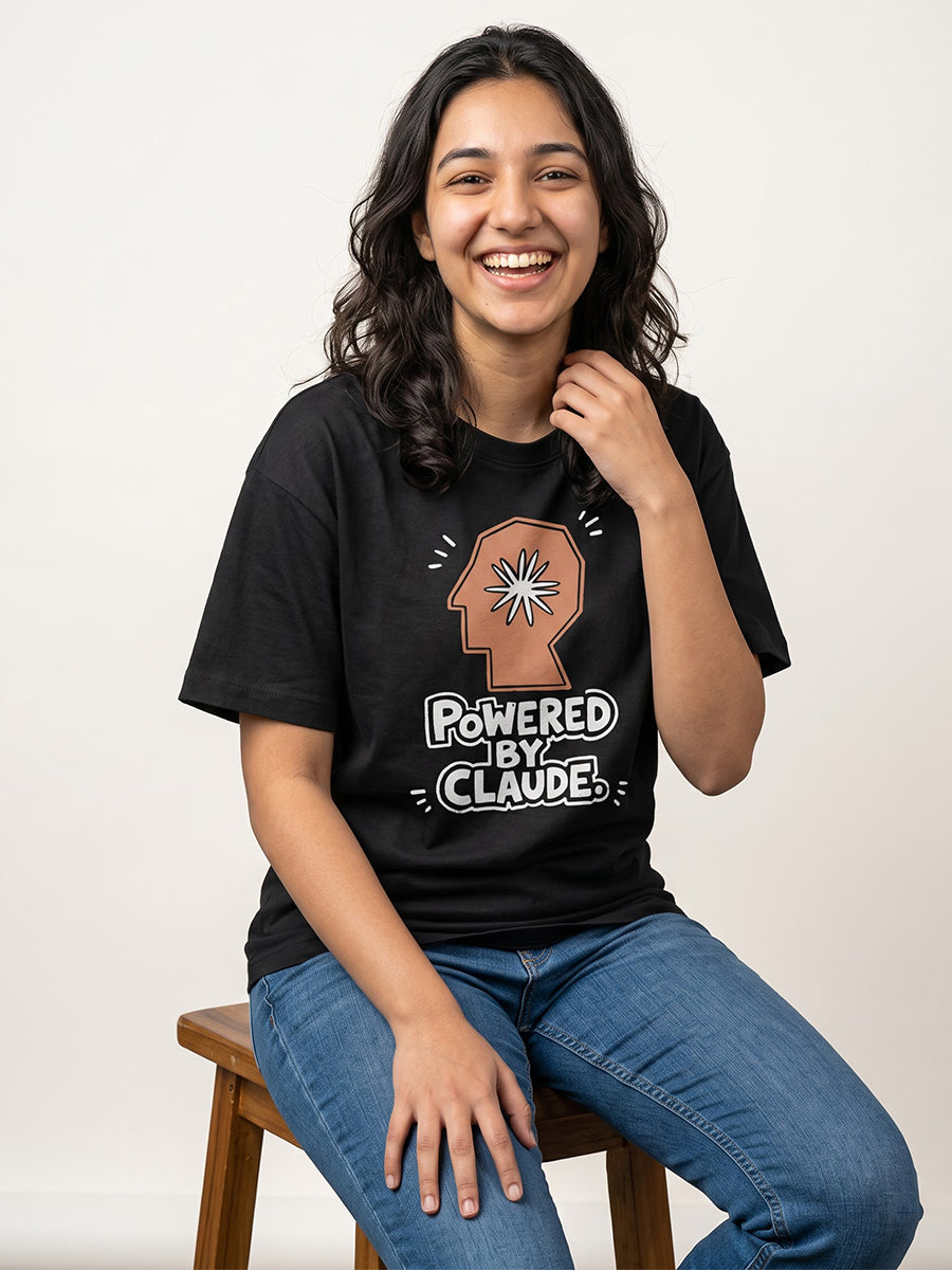 Powered By Claude- Black Round Neck A.I. Tshirt