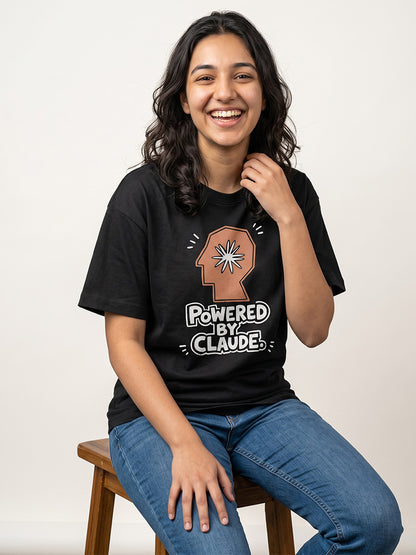 Powered By Claude- Black Round Neck A.I. Tshirt