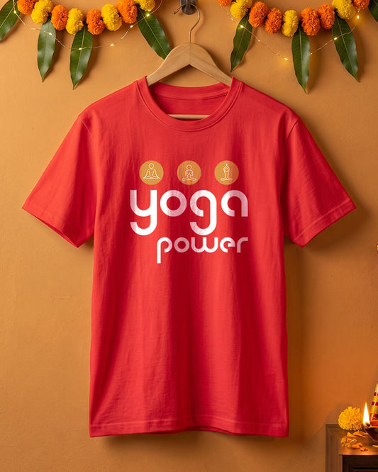 Yoga Power- Red Round Neck Yoga T-shirt