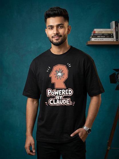 Powered By Claude- Black Round Neck A.I. Tshirt