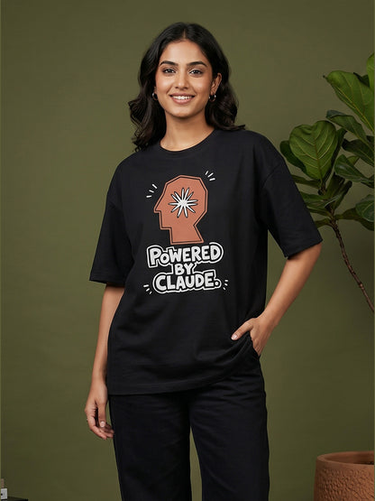 Powered By Claude- Black Round Neck A.I. Tshirt