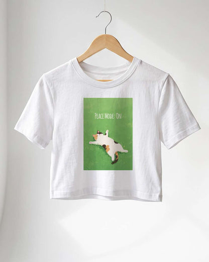 Peace Mode On- White Graphic Crop Top