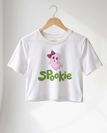 Spookie- White Graphic Crop Top