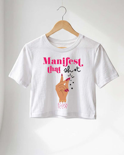 Manifest That- White Graphic Crop Top