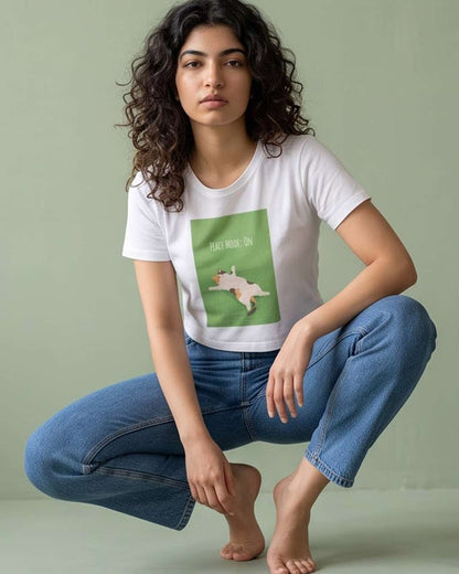 Peace Mode On- White Graphic Crop Top
