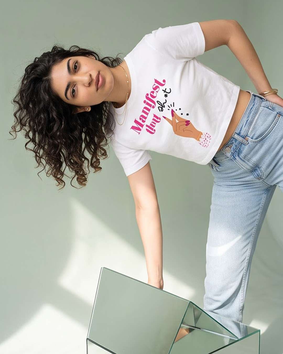 Manifest That- White Graphic Crop Top