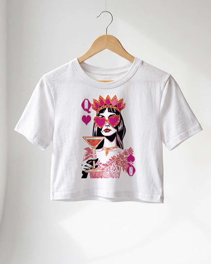 Queen Card- White Graphic Crop Top