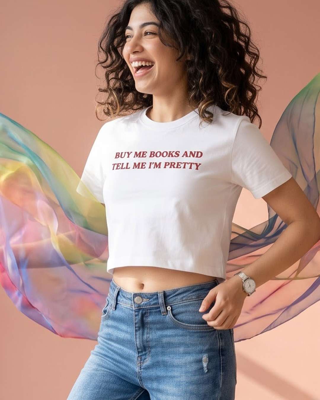 Buy Me Books- White Graphic Crop Top