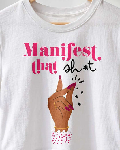 Manifest That- White Graphic Crop Top