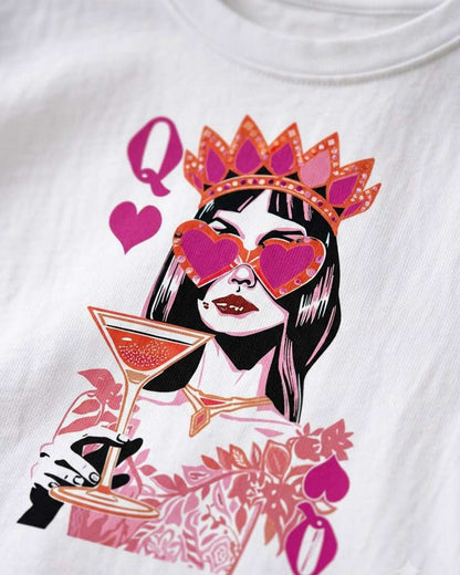 Queen Card- White Graphic Crop Top