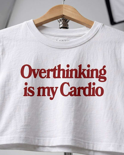Overthinking- White Graphic Crop Top