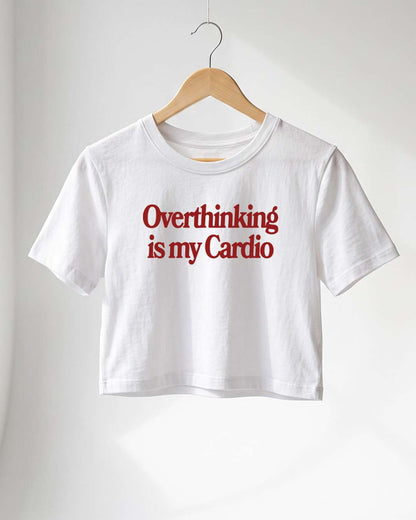 Overthinking- White Graphic Crop Top