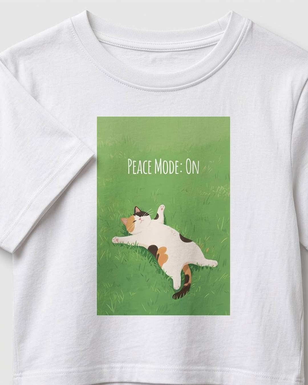 Peace Mode On- White Graphic Crop Top
