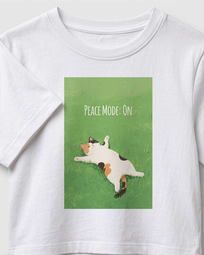Peace Mode On- White Graphic Crop Top