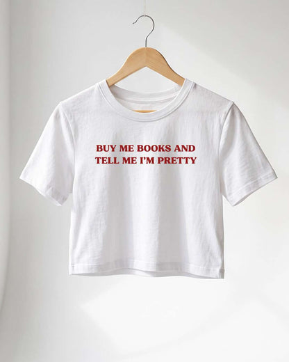 Buy Me Books- White Graphic Crop Top