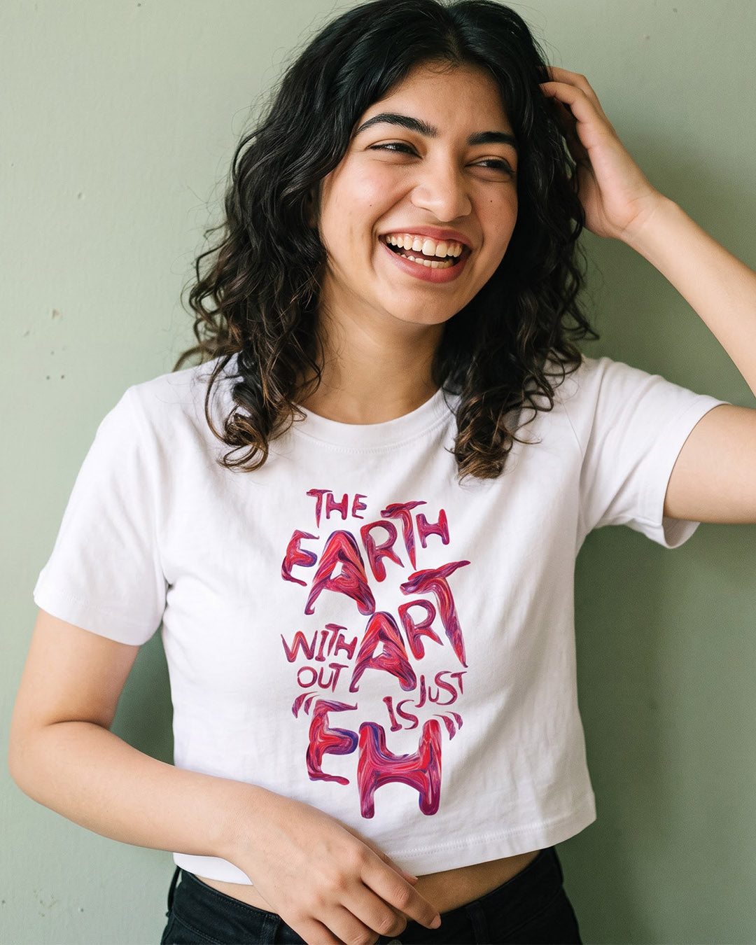 Earth Without Art- White Graphic Crop Top