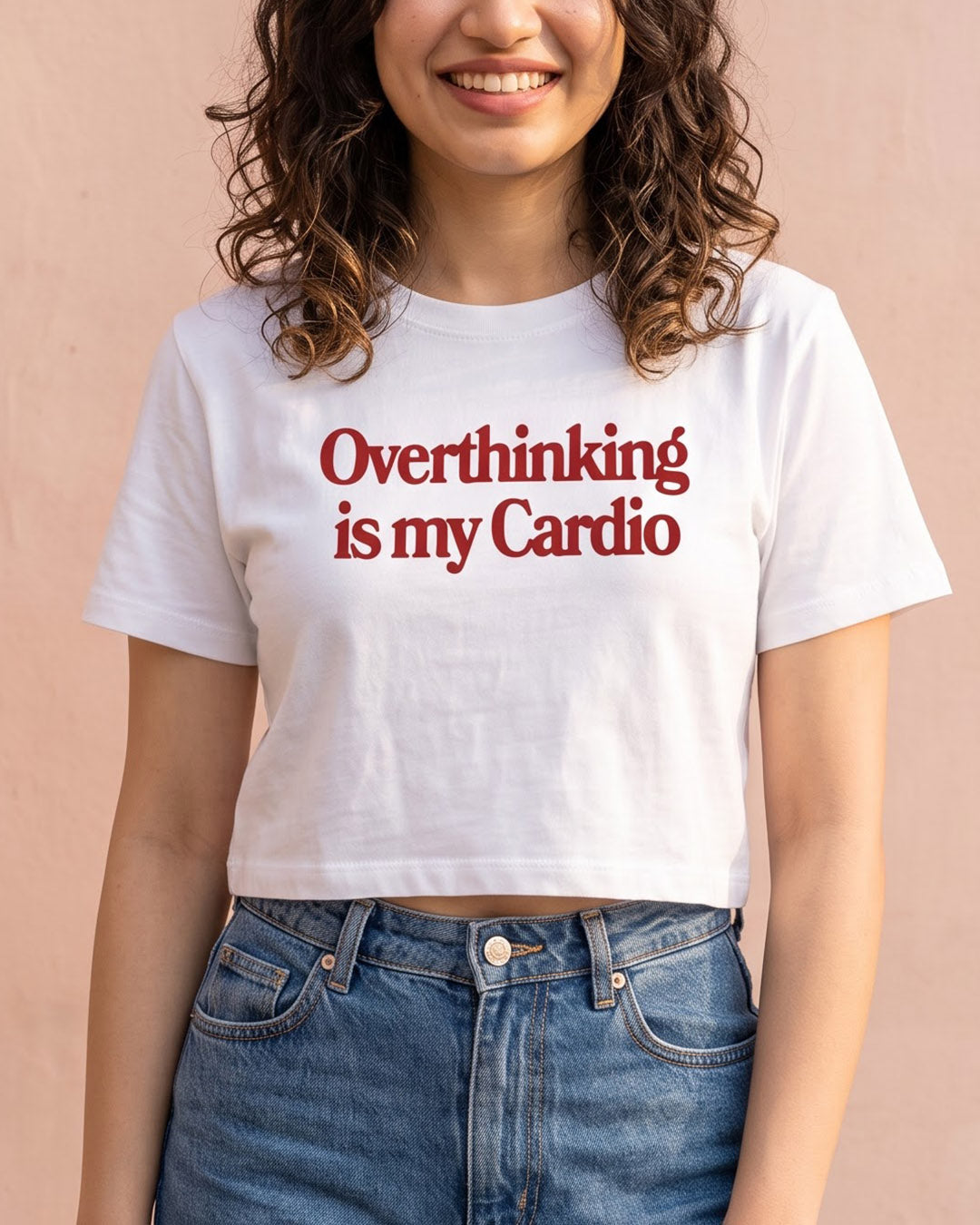 Overthinking- White Graphic Crop Top