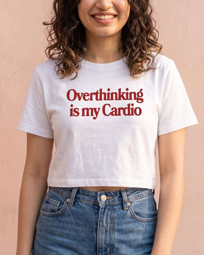 Overthinking- White Graphic Crop Top