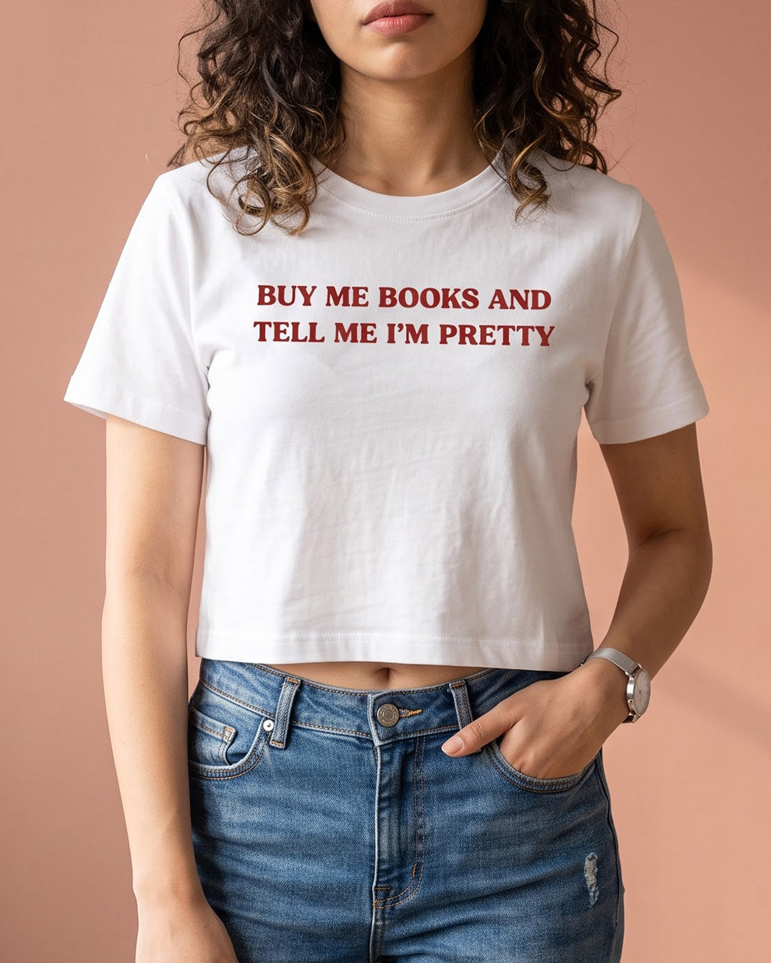 Buy Me Books- White Graphic Crop Top