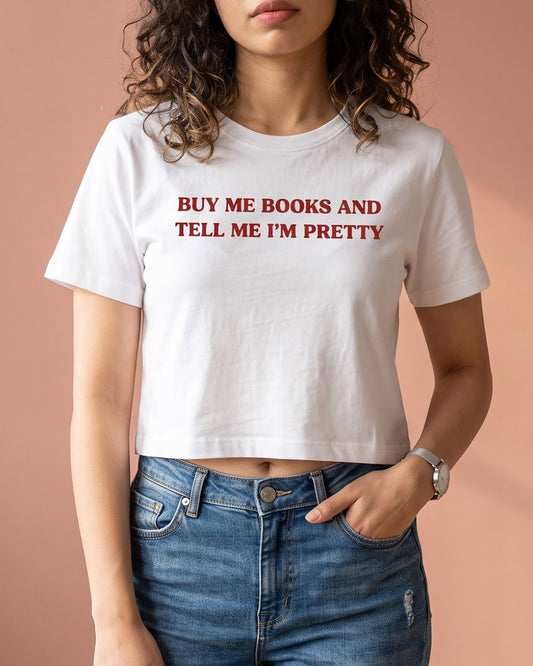 Buy Me Books- White Graphic Crop Top