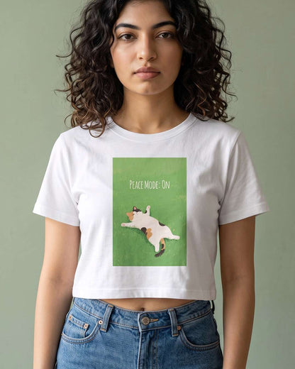 Peace Mode On- White Graphic Crop Top