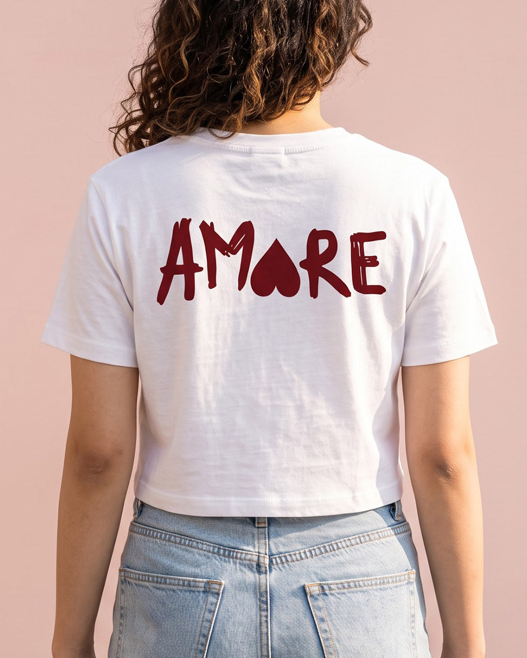 Amore- White Graphic Crop Top