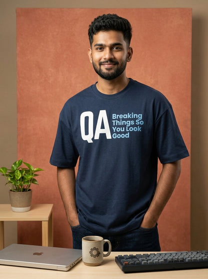 QA- Navy Blue Round Neck Coding T-shirt