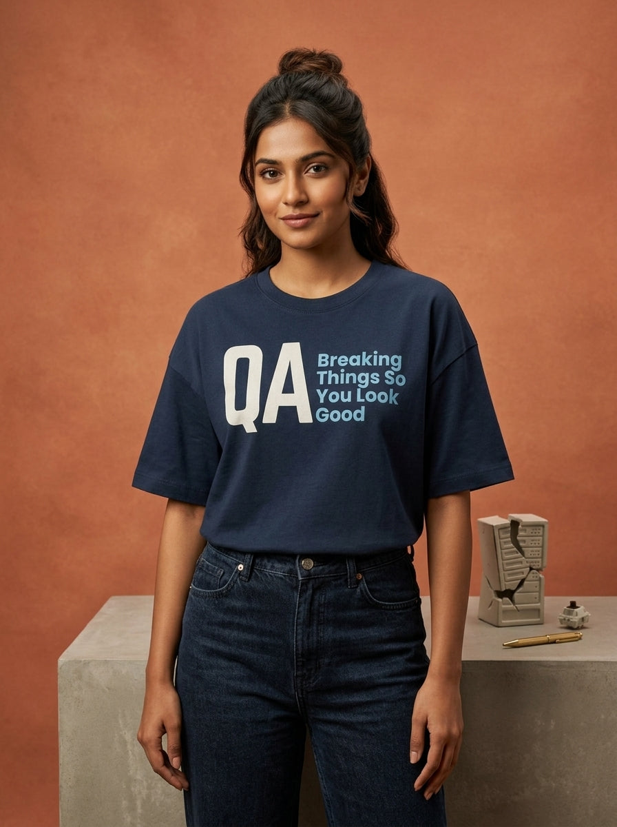 QA- Navy Blue Round Neck Coding T-shirt