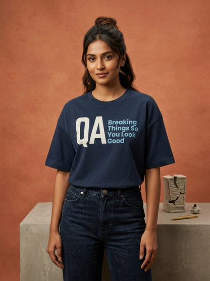 QA- Navy Blue Round Neck Coding T-shirt