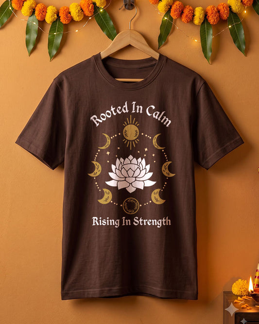 Rooted In Calm - Coffee Brown Yoga Round Neck T-shirt