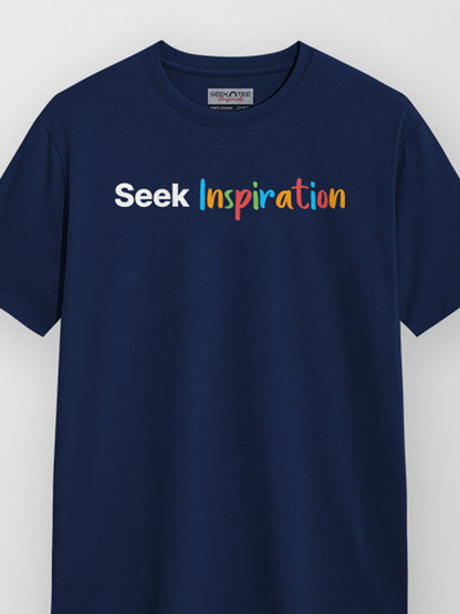 Seek Inspiration- Navy Blue Round Neck Writer T-shirt