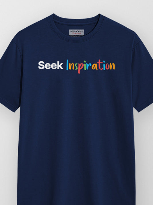 Seek Inspiration- Navy Blue Round Neck Writer T-shirt