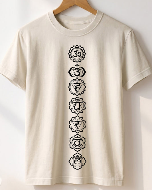 Seven Chakras - White Yoga Round Neck T-shirt