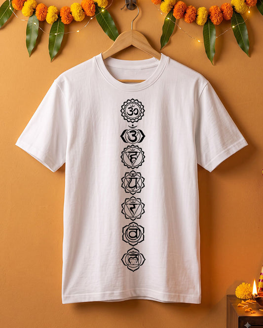 Seven Chakras - White Yoga Round Neck T-shirt