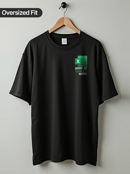 Sheet Work- Black Round Neck Oversized Corporate T-shirt