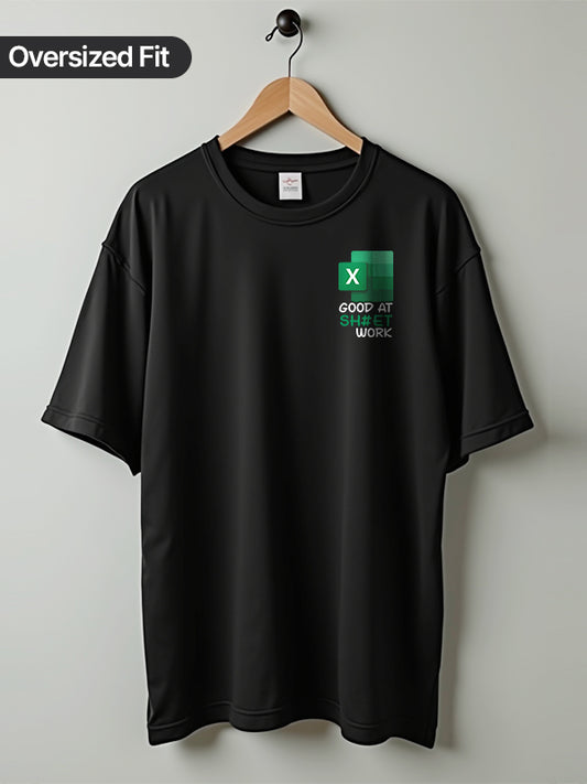 Sheet Work- Black Round Neck Oversized Corporate T-shirt