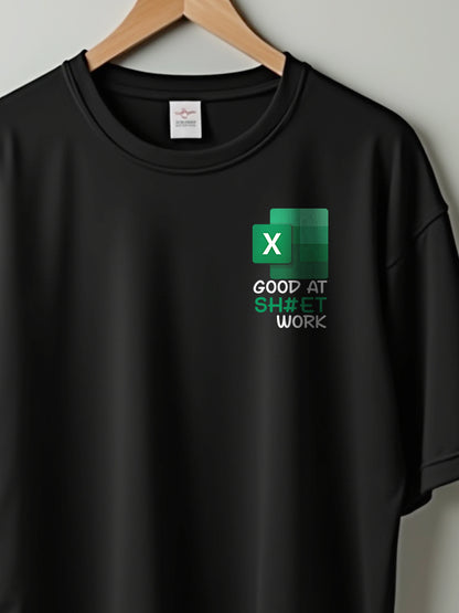 Sheet Work- Black Round Neck Oversized Corporate T-shirt