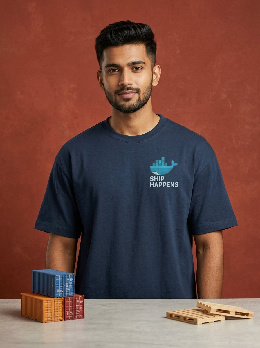 Ship Happens - Navy Blue Coding Round Neck T-shirt