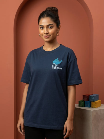 Ship Happens - Navy Blue Coding Round Neck T-shirt