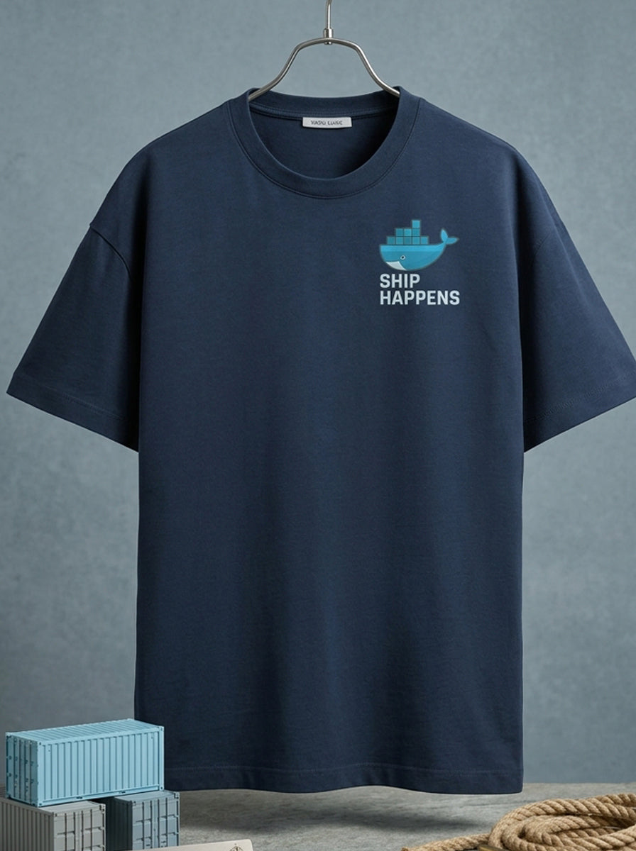 Ship Happens - Navy Blue Coding Round Neck T-shirt
