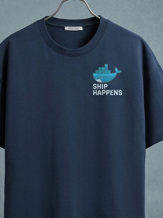 Ship Happens - Navy Blue Coding Round Neck T-shirt