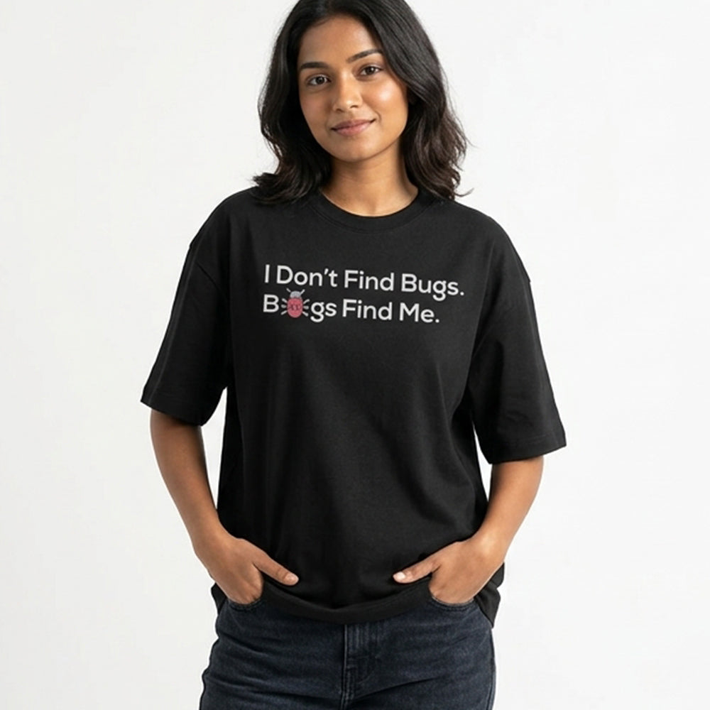 Bugs Find Me- Black Round Neck Coding T-shirt