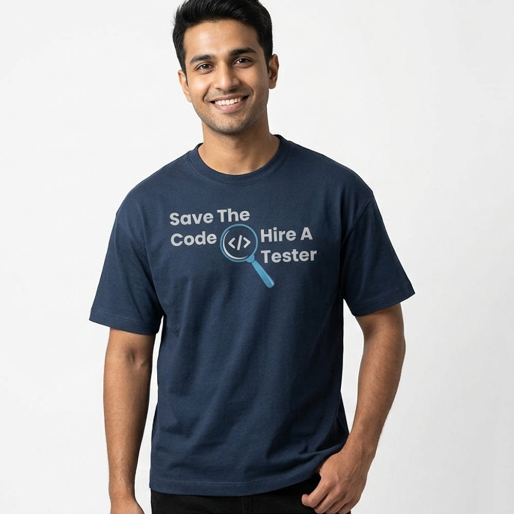 Hire A Tester- Navy Blue Round Neck Coding T-shirt