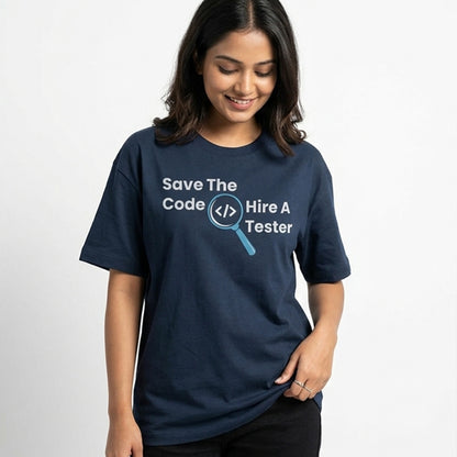 Hire A Tester- Navy Blue Round Neck Coding T-shirt