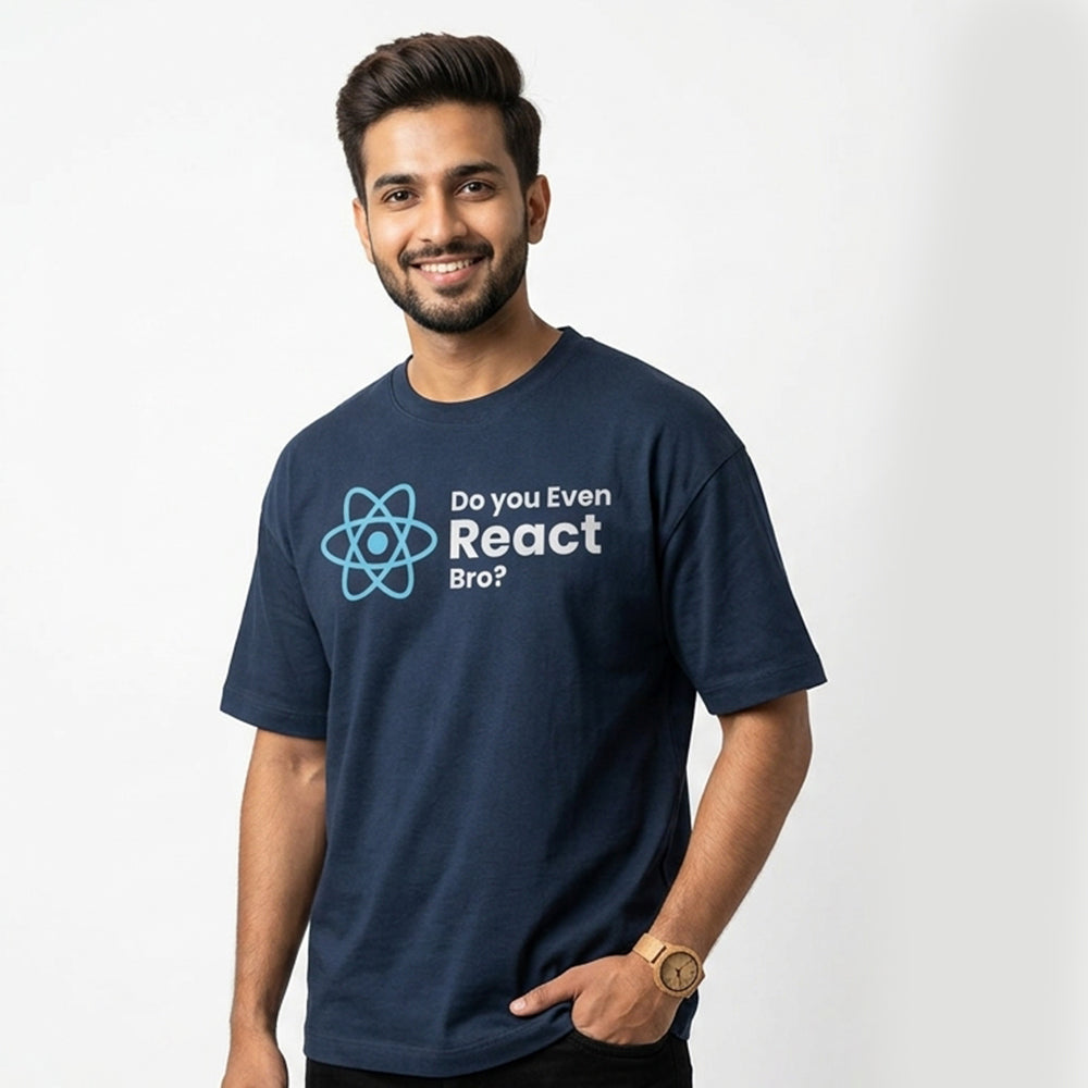 Do you Even React- Navy Blue Round Neck Coding T-shirt