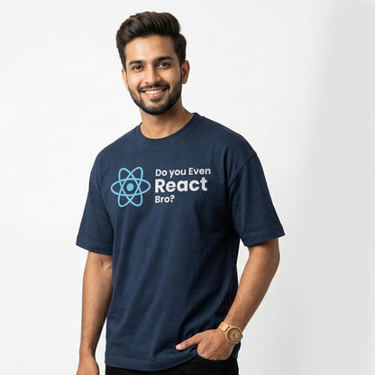 Do you Even React- Navy Blue Round Neck Coding T-shirt
