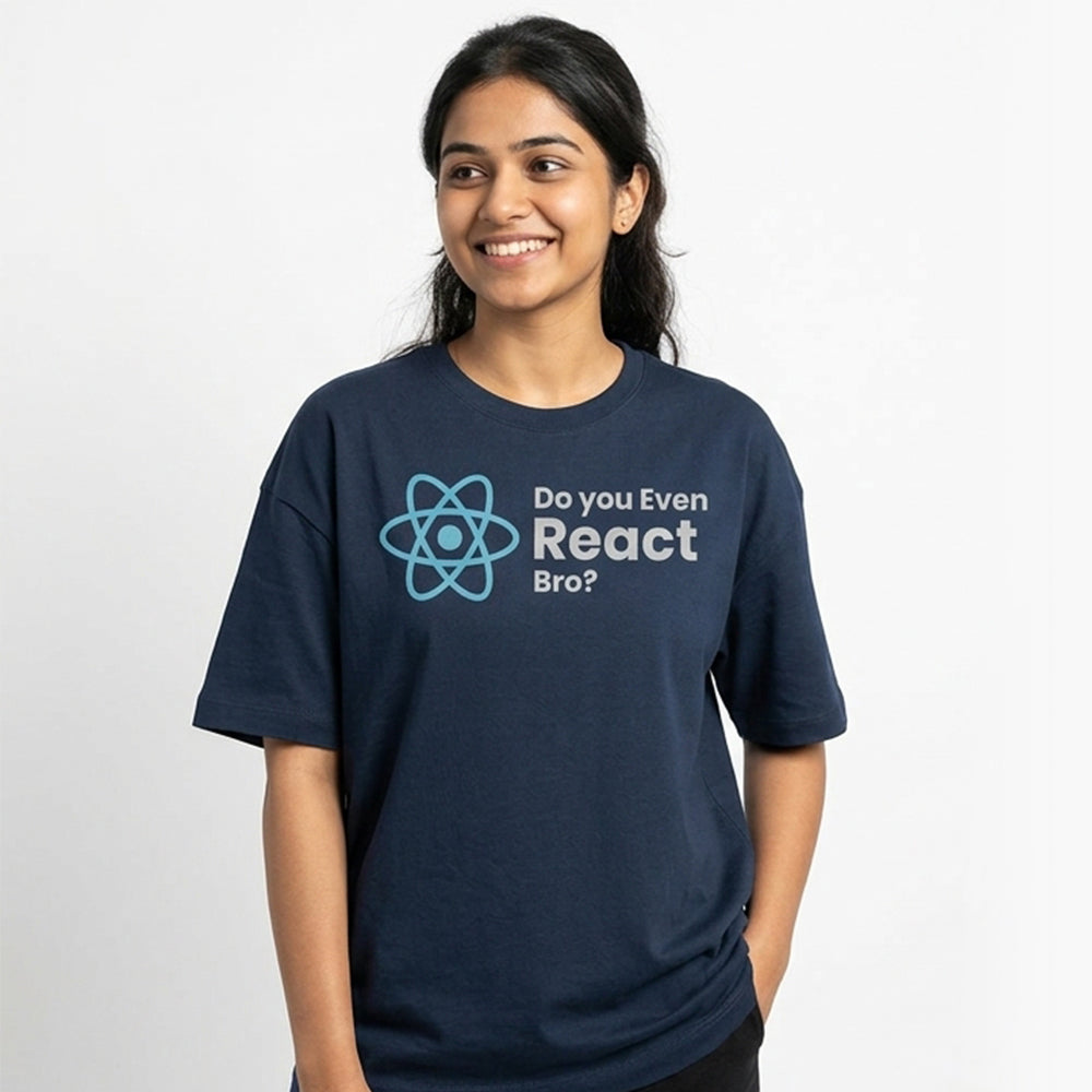 Do you Even React- Navy Blue Round Neck Coding T-shirt