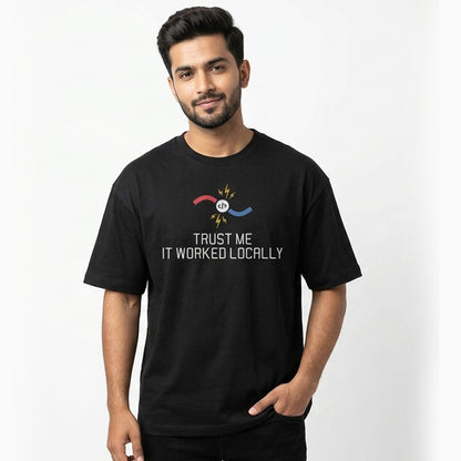 Worked Locally- Black Round Neck Coding T-shirt
