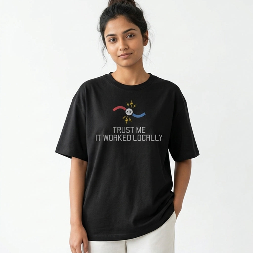Worked Locally- Black Round Neck Coding T-shirt