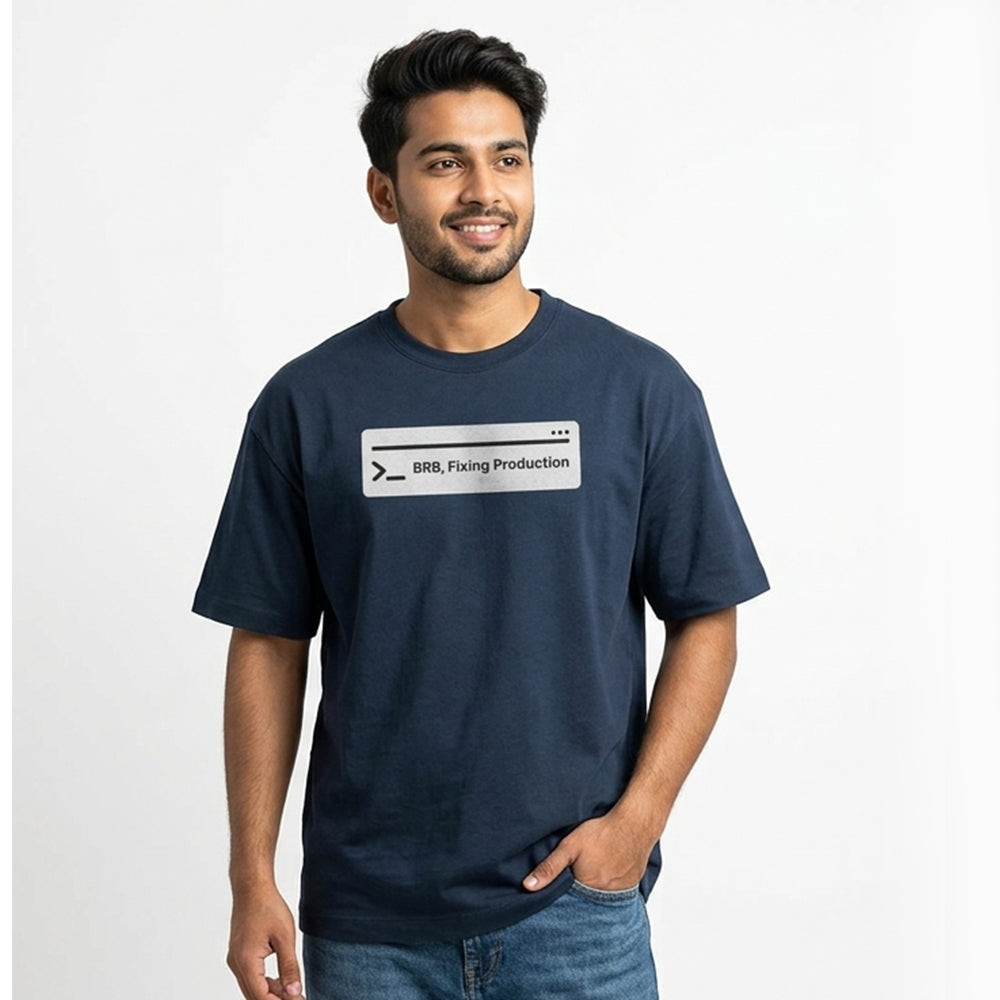 Fixing Production- Navy Blue Round Neck Coding T-shirt